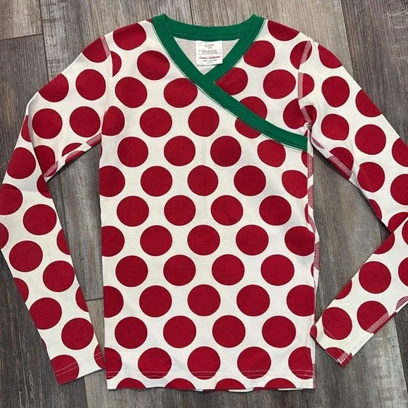Hanna Andersson Girls Long Sleeve Polkadot  Christmas Pajamas Shirt size 12 - Picture 2 of 4